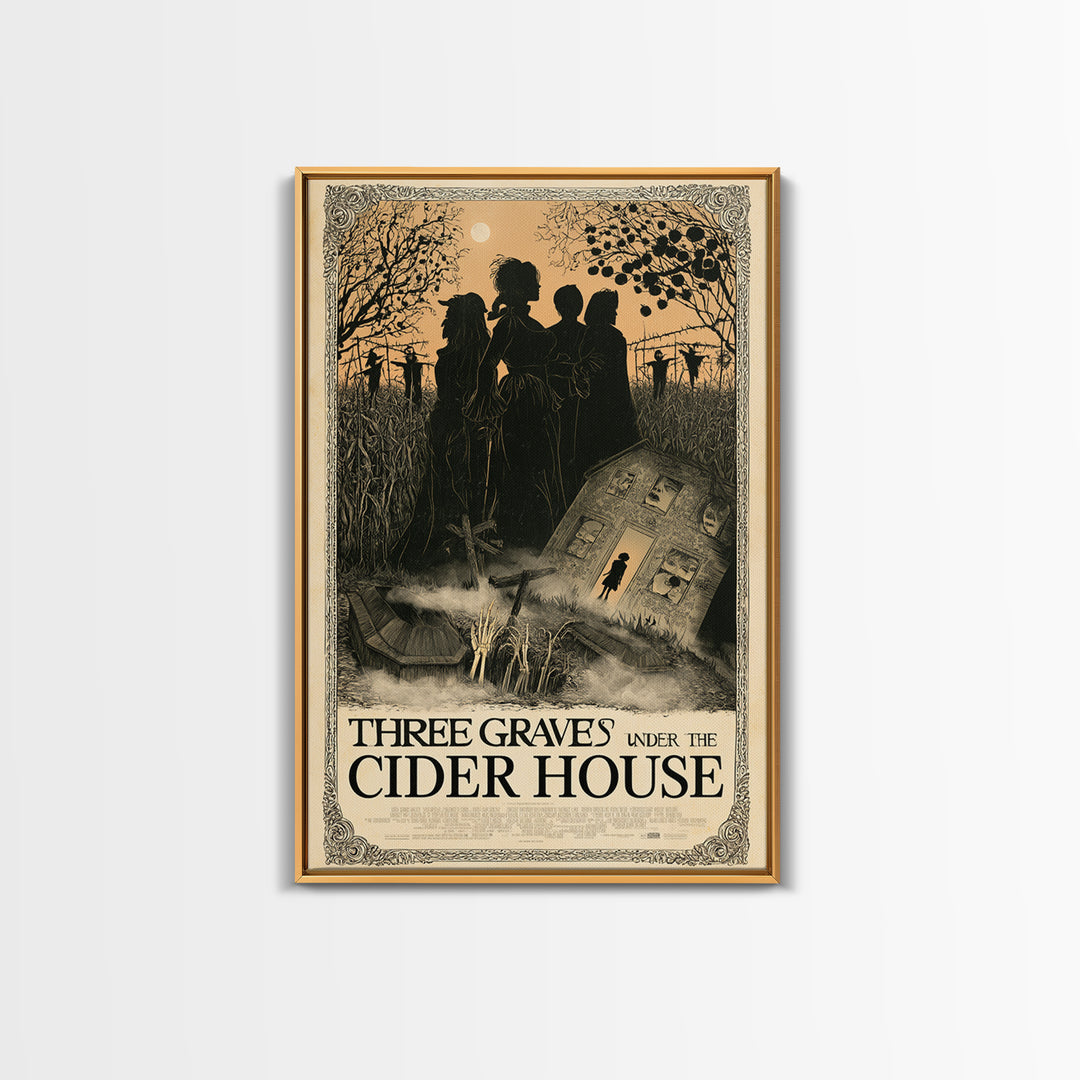 Three Graves Under The Cider House, English Language Horror Movie Poster, Decadent Line Art, Gothic Cinema Wall Art
