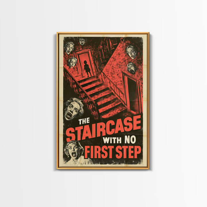 The Staircase With No First Step, English Language Horror Movie Poster, 1950s Creature-Feature One-Sheet Inspired Art, Canvas Print
