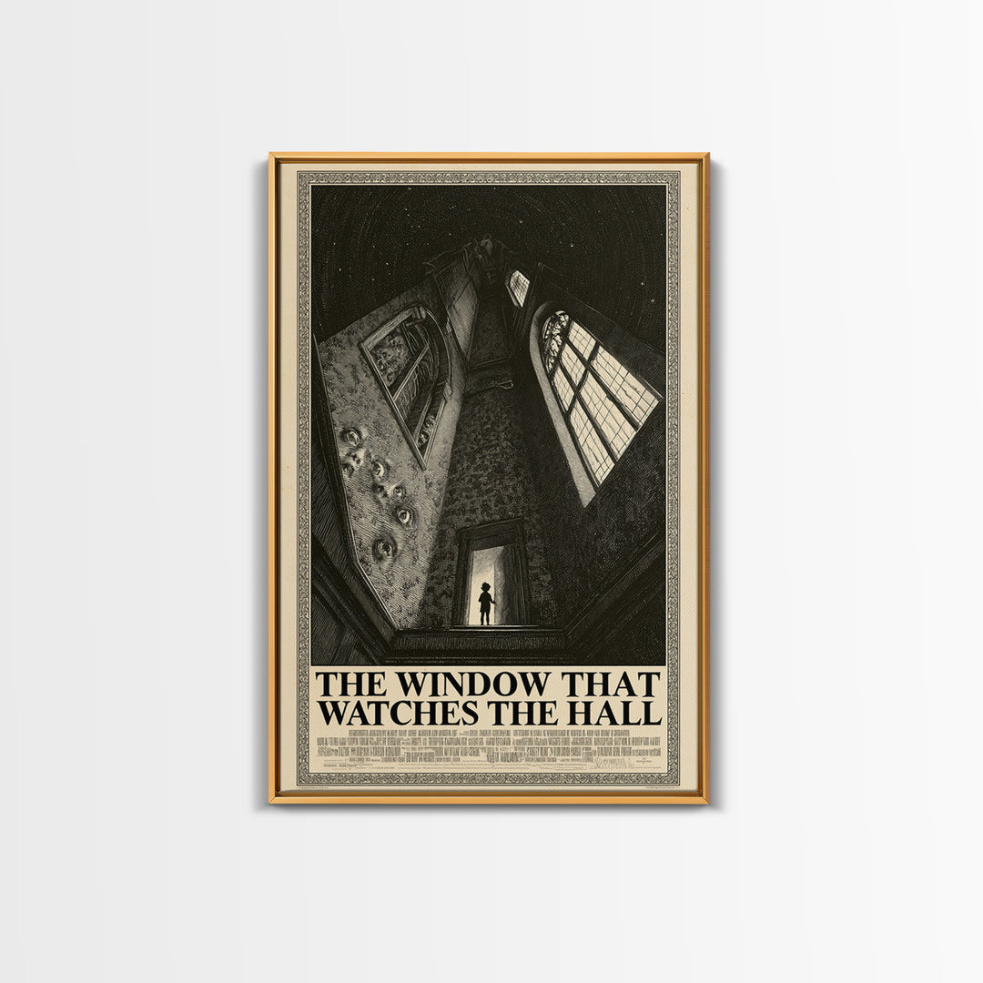The Window That Watches The Hall, English Language Horror Movie Poster, Gothic Engraving Art, Cult Horror Poster, Framed Canvas Print