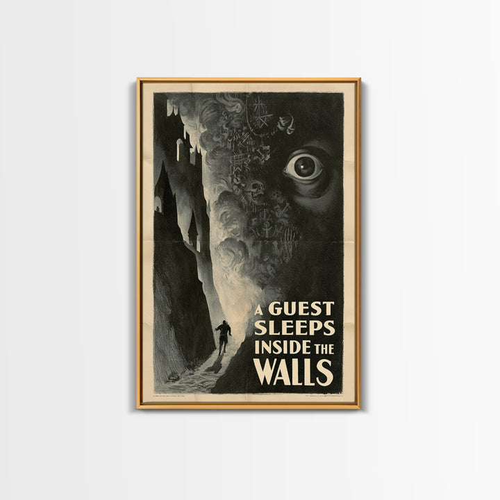 A Guest Sleeps Inside The Walls, English Language Horror Movie Poster, 1930s Horror Art, Retro Horror Movie Art, Canvas Print
