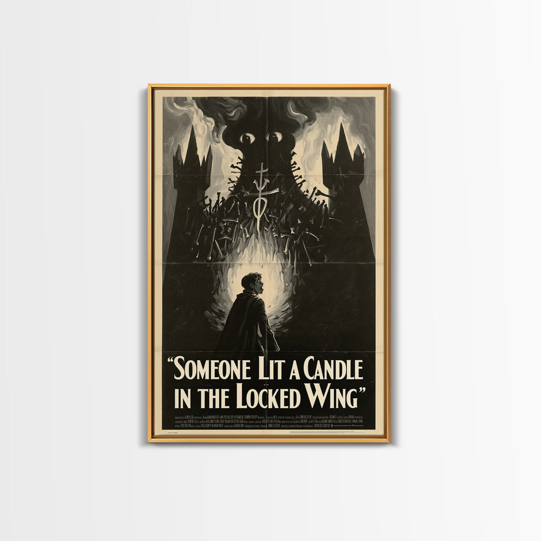 Someone Lit A Candle In The Locked Wing, English Language Horror Movie Poster, 1930s Horror Art, Cult Horror Poster, Framed Canvas Print