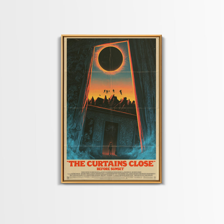 The Curtains Close Before Sunset, English Language Horror Movie Poster, 1980s Vhs Nightmare Cover Inspired Art, Cult Horror Poster