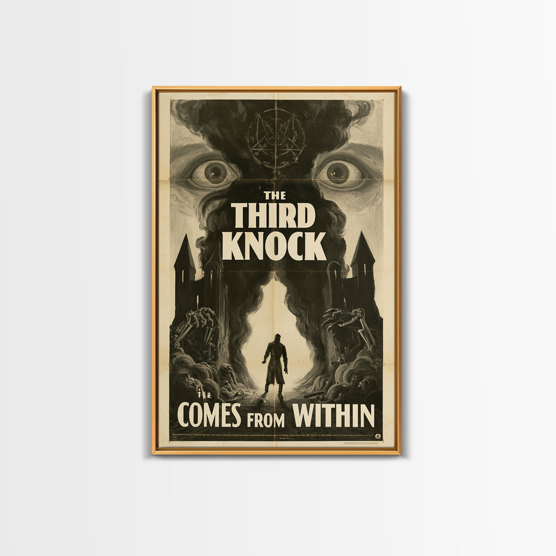 The Third Knock Comes From Within, English Language Horror Movie Poster, 1930s Horror Art, Gothic Cinema Wall Art, Framed Canvas Print