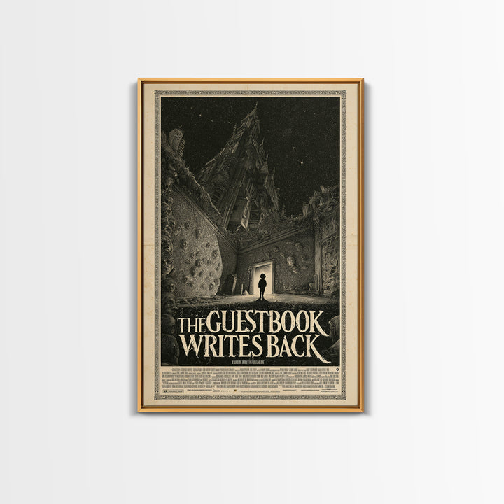The Guestbook Writes Back, English Language Horror Movie Poster, Gothic Engraving Art, Gothic Cinema Wall Art, Framed Canvas Print