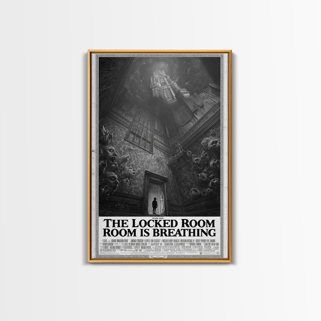 The Locked Room Is Breathing, English Language Horror Movie Poster, Gothic Engraving Art, Cult Horror Poster, Framed Canvas Print