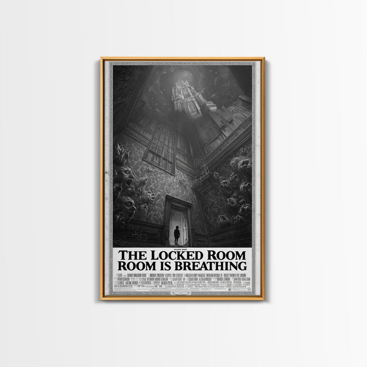 The Locked Room Is Breathing, English Language Horror Movie Poster, Gothic Engraving Art, Cult Horror Poster, Framed Canvas Print