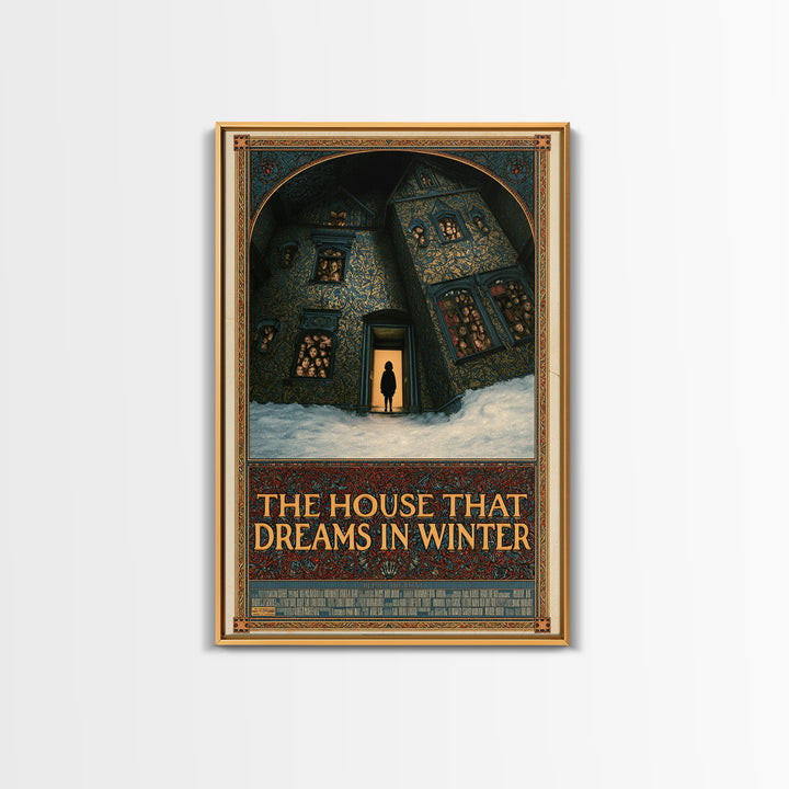 The House That Dreams In Winter, English Language Horror Movie Poster, Stained Glass Gothic Art, Cult Horror Poster, Framed Canvas Print