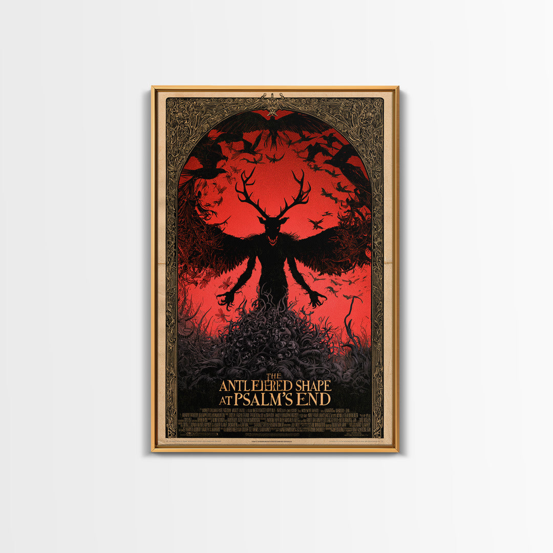The Antlered Shape At Psalm'S End, English Language Horror Movie Poster, Decadent Line Art, Classic Monster Poster, Canvas Print