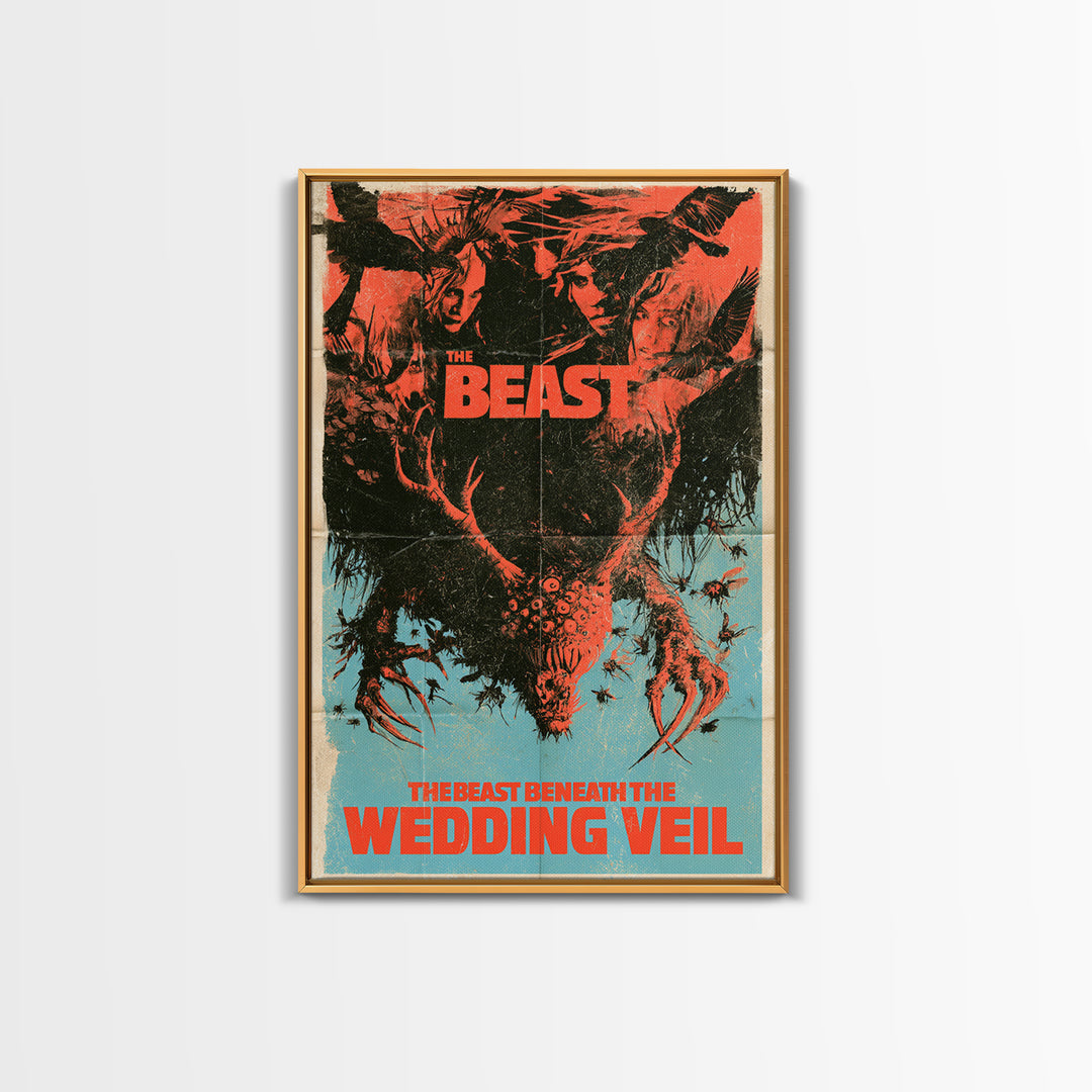The Beast Beneath The Wedding Veil, English Language Horror Movie Poster, 1970s Horror Art, Classic Monster Poster, Framed Canvas Print