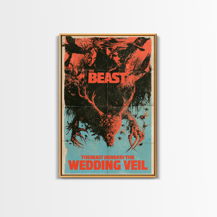 The Beast Beneath The Wedding Veil, English Language Horror Movie Poster, 1970s Horror Art, Classic Monster Poster, Framed Canvas Print