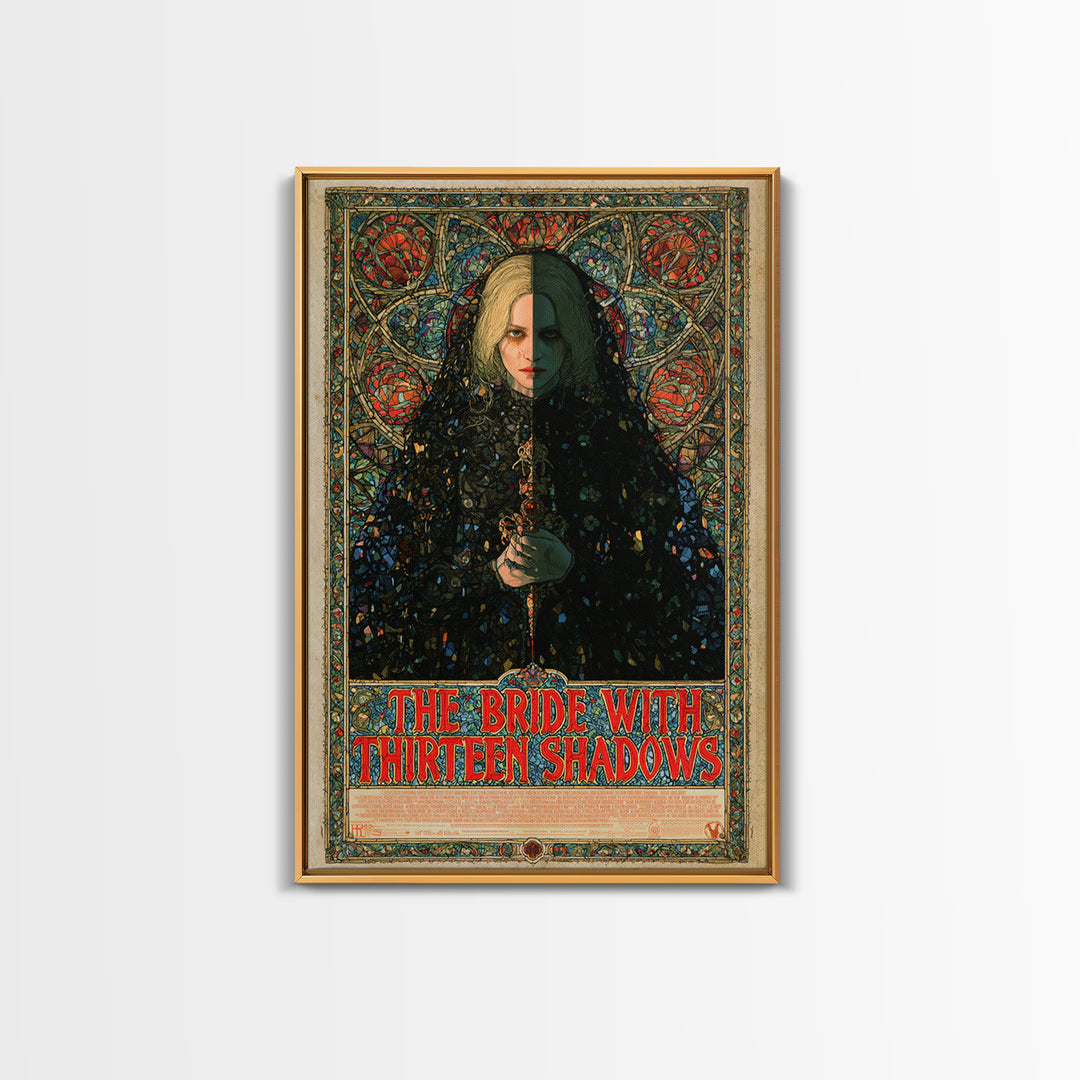 The Bride With Thirteen Shadows, English Language Horror Movie Poster, Stained Glass Gothic Art, Gothic Cinema Wall Art, Canvas Print