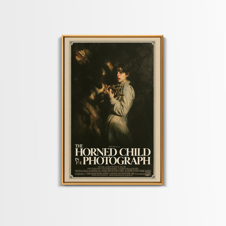 The Horned Child In The Photograph, English Language Horror Movie Poster, Gothic Nightmare Art, Gothic Cinema Wall Art, Canvas Print