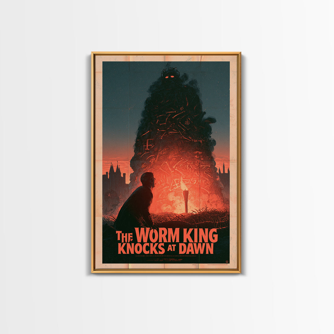 The Worm King Knocks At Dawn, English Language Horror Movie Poster, 1960s Horror Art, Classic Monster Poster, Framed Canvas Print