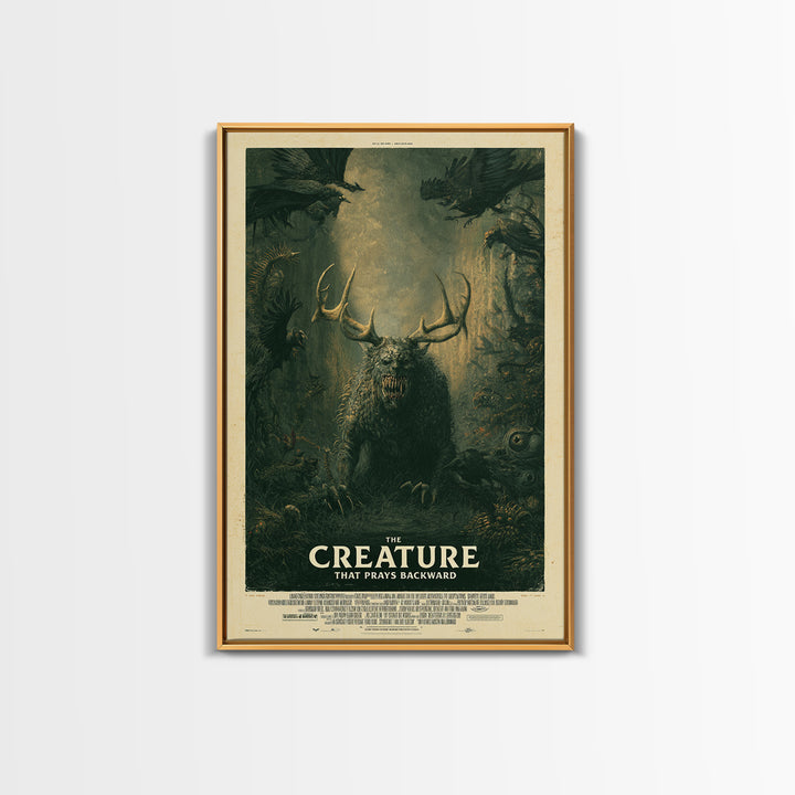The Creature That Prays Backward, English Language Horror Movie Poster, Gothic Nightmare Art, Classic Monster Poster, Canvas Print