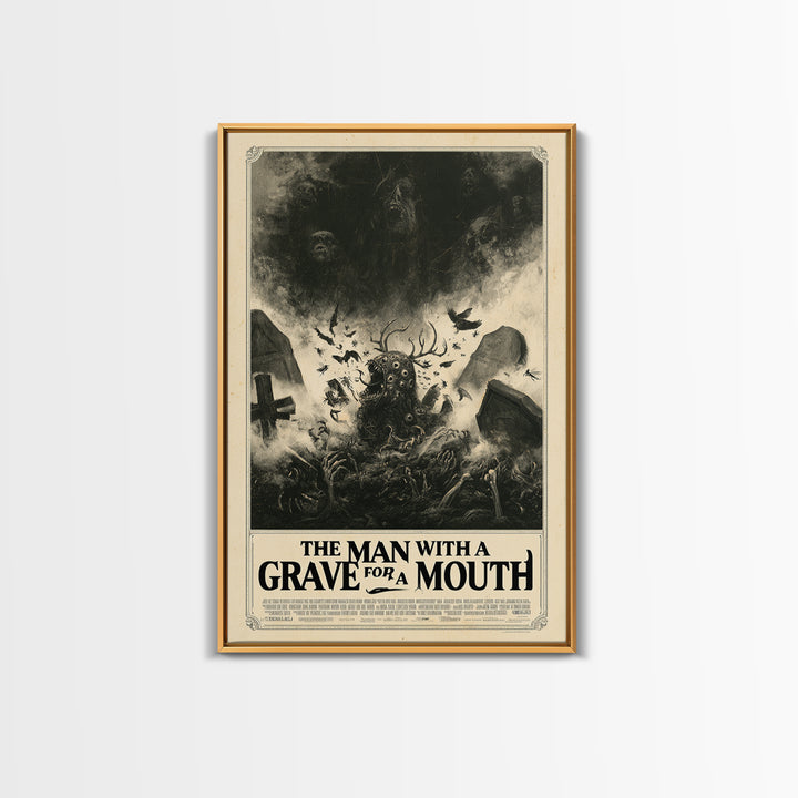 The Man With A Grave For A Mouth, English Language Horror Movie Poster, Dark Romantic Horror Art, Gothic Cinema Wall Art, Canvas Print