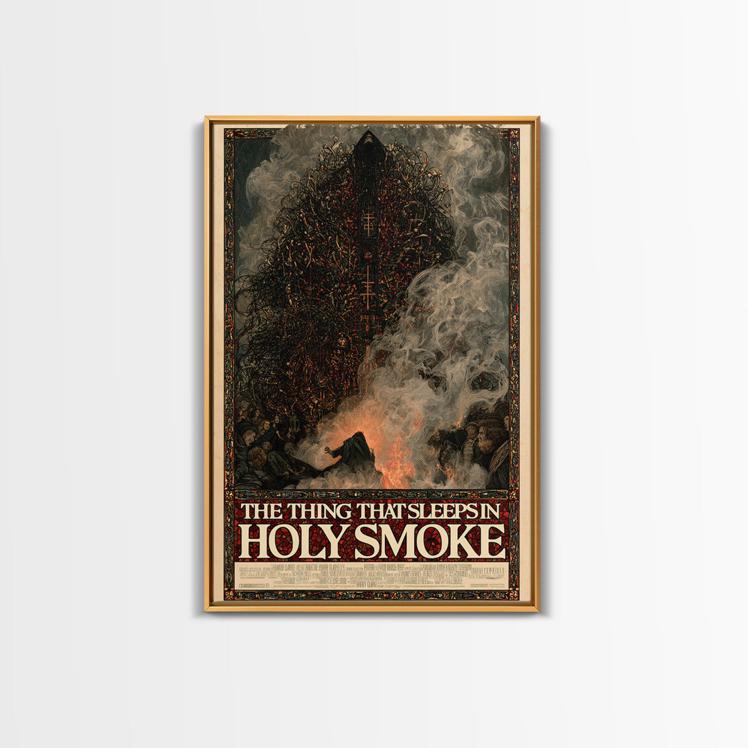 The Thing That Sleeps In Holy Smoke, English Language Horror Movie Poster, Stained Glass Gothic Art, Classic Monster Poster