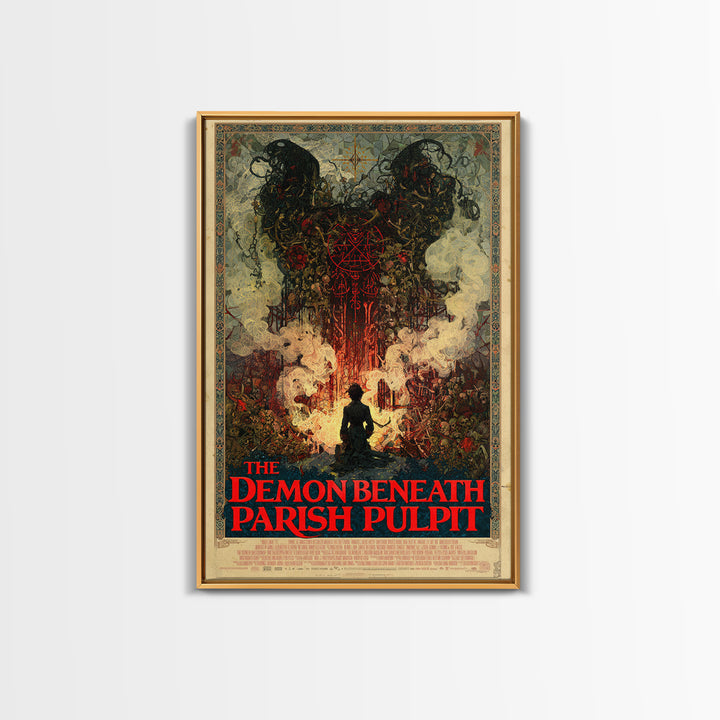The Demon Beneath The Parish Pulpit, English Language Horror Movie Poster, Stained Glass Gothic Art, Gothic Cinema Wall Art, Canvas Print