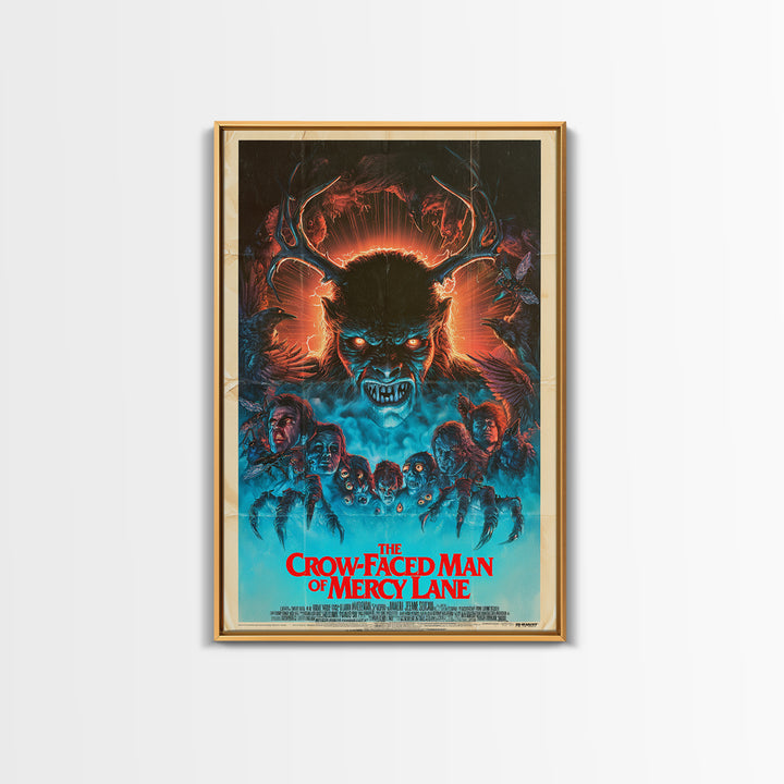 The Crow-Faced Man Of Mercy Lane, English Language Horror Movie Poster, 1980s Vhs Nightmare Cover Inspired Art, Classic Monster Poster