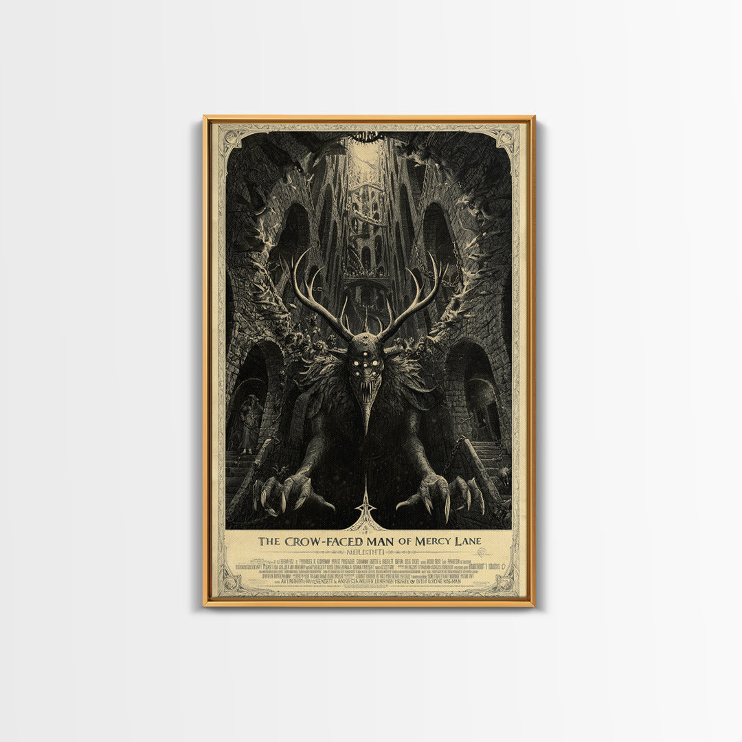 The Crow-Faced Man Of Mercy Lane, English Language Horror Movie Poster, Architectural Etching Art, Classic Monster Poster