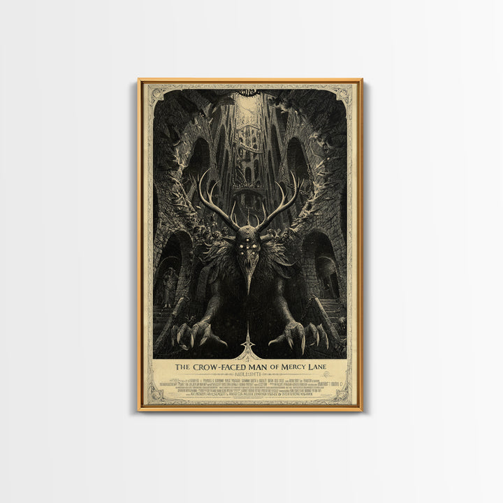 The Crow-Faced Man Of Mercy Lane, English Language Horror Movie Poster, Architectural Etching Art, Classic Monster Poster