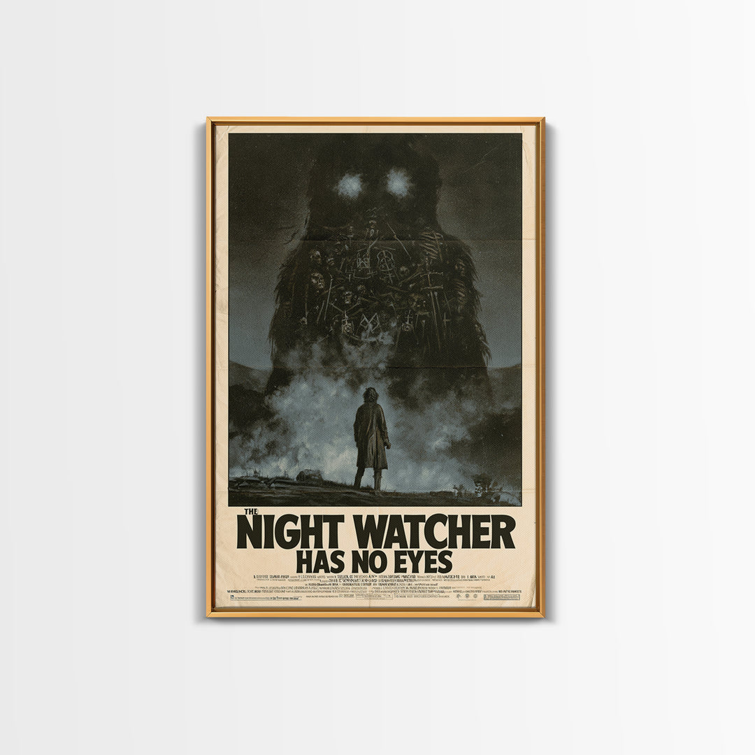 The Night Watcher Has No Eyes, English Language Horror Movie Poster, 1970s Horror Art, Classic Monster Poster, Framed Canvas Print