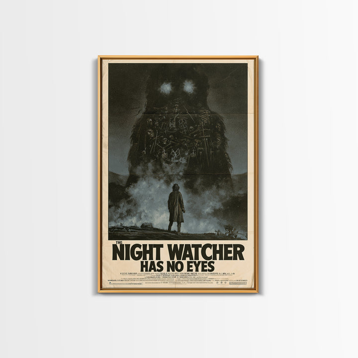 The Night Watcher Has No Eyes, English Language Horror Movie Poster, 1970s Horror Art, Classic Monster Poster, Framed Canvas Print