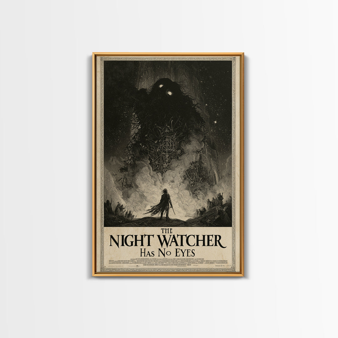 The Night Watcher Has No Eyes, English Language Horror Movie Poster, Gothic Engraving Art, Classic Monster Poster, Canvas Print