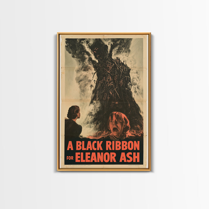 A Black Ribbon For Eleanor Ash, English Language Horror Movie Poster, 1950s Creature-Feature One-Sheet Inspired Art, Retro Horror Movie Art