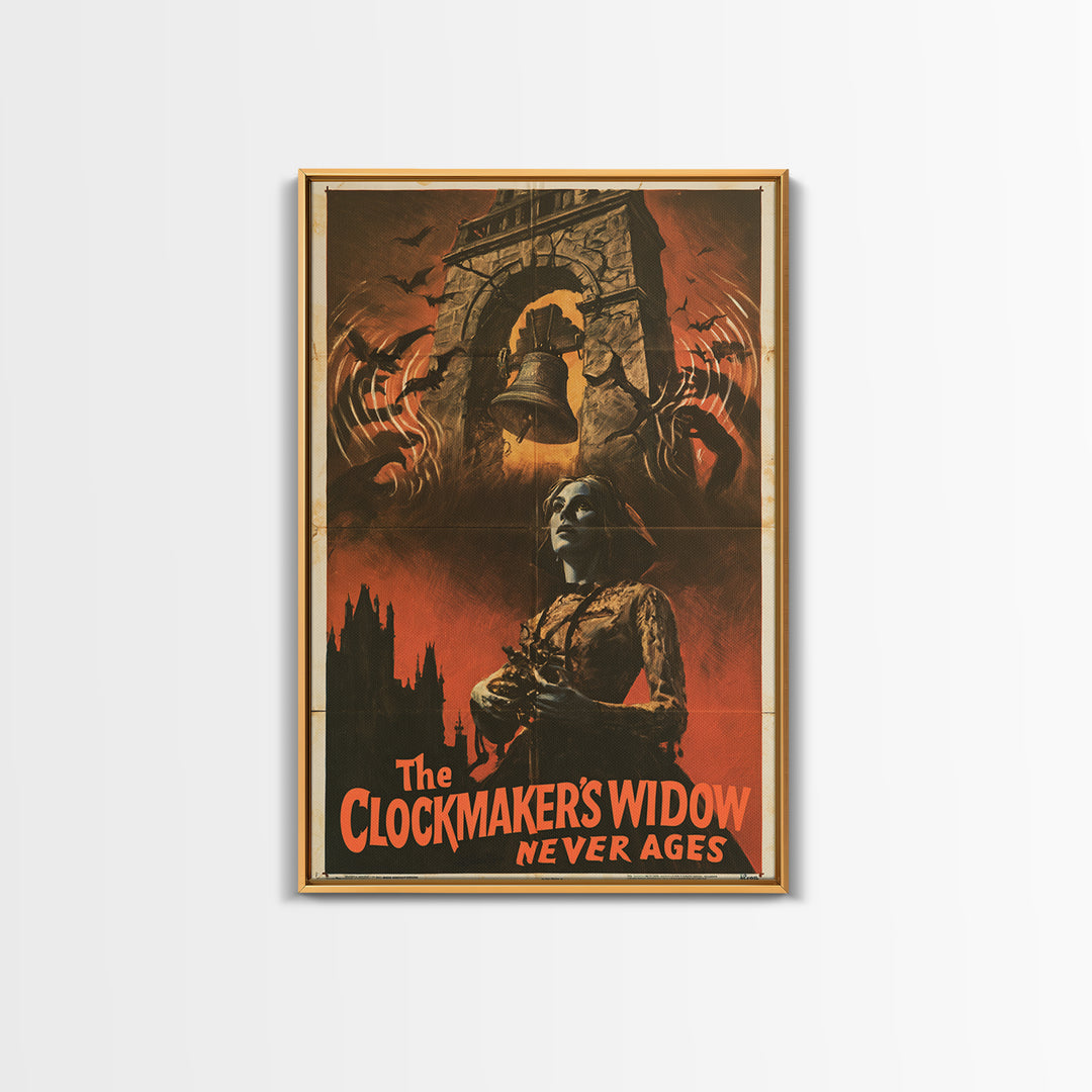 The Clockmaker'S Widow Never Ages, English Language Horror Movie Poster, 1960s Horror Art, Cult Horror Poster, Canvas Print