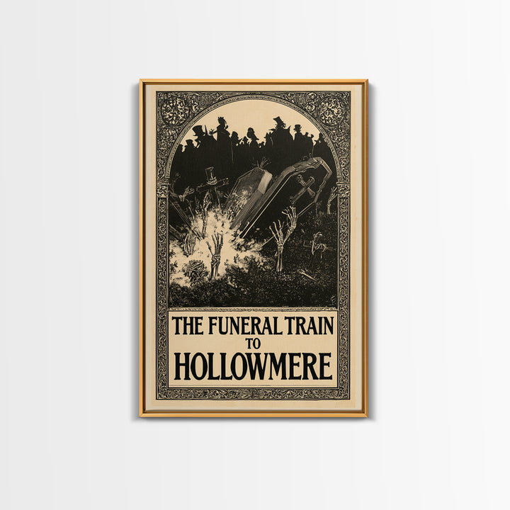 The Funeral Train To Hollowmere, English Language Horror Movie Poster, Decadent Line Art, Retro Horror Movie Art, Canvas Print