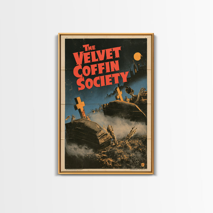 The Velvet Coffin Society, English Language Horror Movie Poster, Giallo Horror Art, Classic Monster Poster, Framed Canvas Print