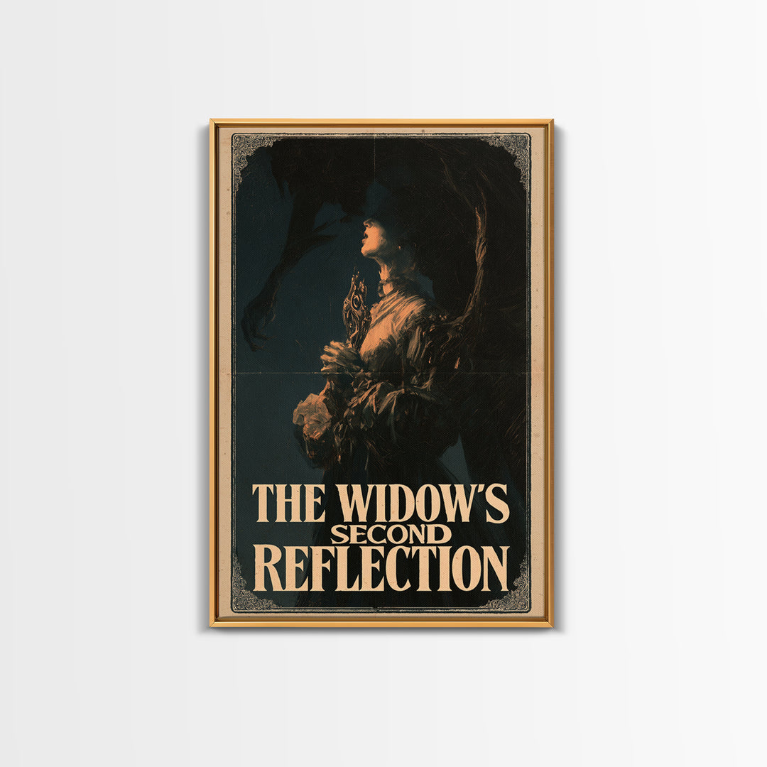 The Widow'S Second Reflection, English Language Horror Movie Poster, Gothic Nightmare Art, Gothic Cinema Wall Art, Framed Canvas Print