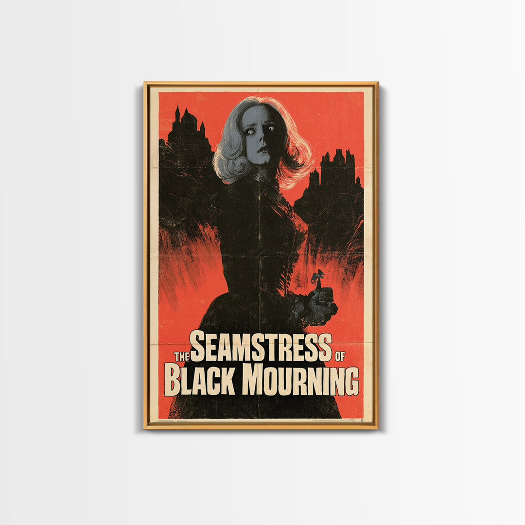The Seamstress Of Black Mourning, English Language Horror Movie Poster, 1960s Horror Art, Cult Horror Poster, Framed Canvas Print