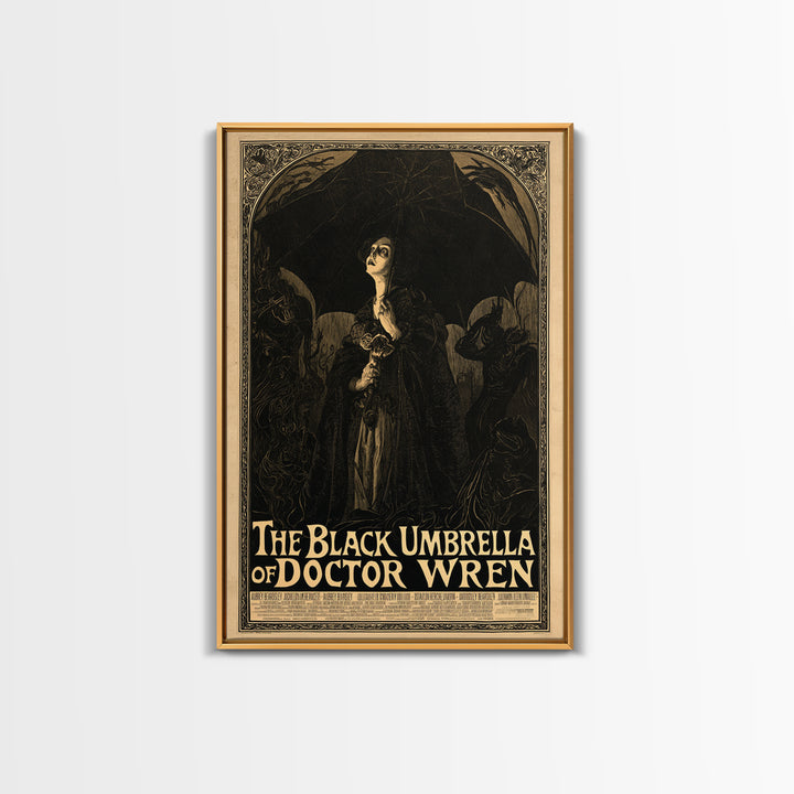 The Black Umbrella Of Doctor Wren, English Language Horror Movie Poster, Decadent Line Art, Retro Horror Movie Art, Canvas Print