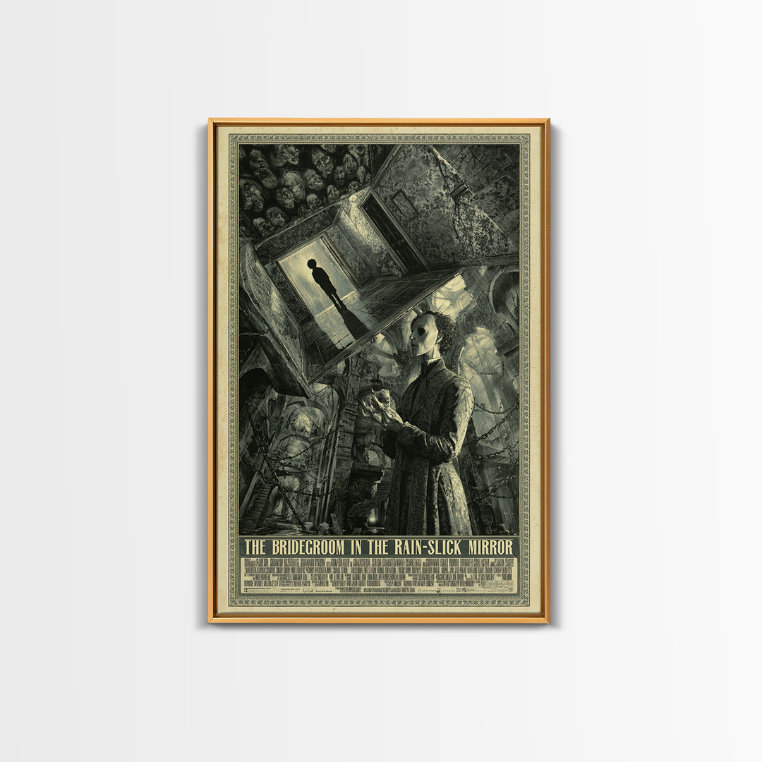 The Bridegroom In The Rain-Slick Mirror, English Language Horror Movie Poster, Architectural Etching Art, Canvas Print