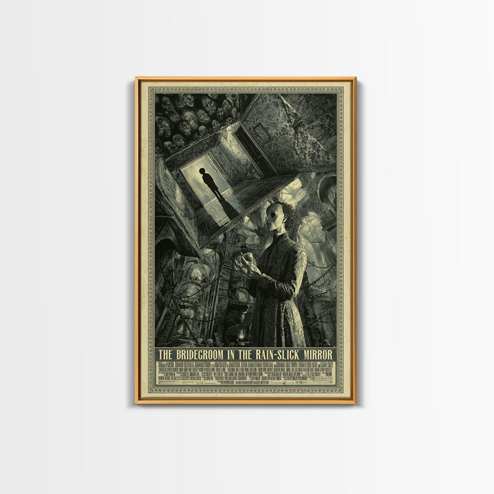 The Bridegroom In The Rain-Slick Mirror, English Language Horror Movie Poster, Architectural Etching Art, Canvas Print