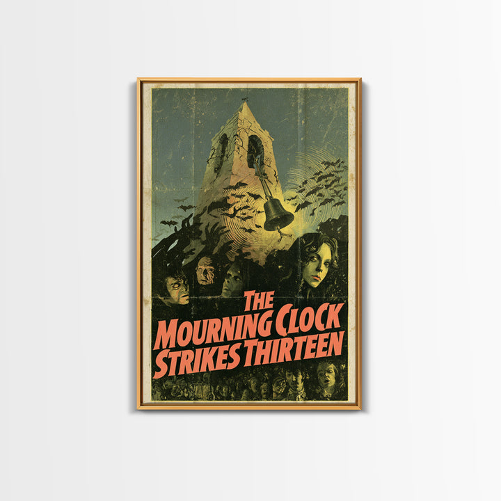The Mourning Clock Strikes Thirteen, English Language Horror Movie Poster, 1970s Horror Art, Retro Horror Movie Art, Canvas Print