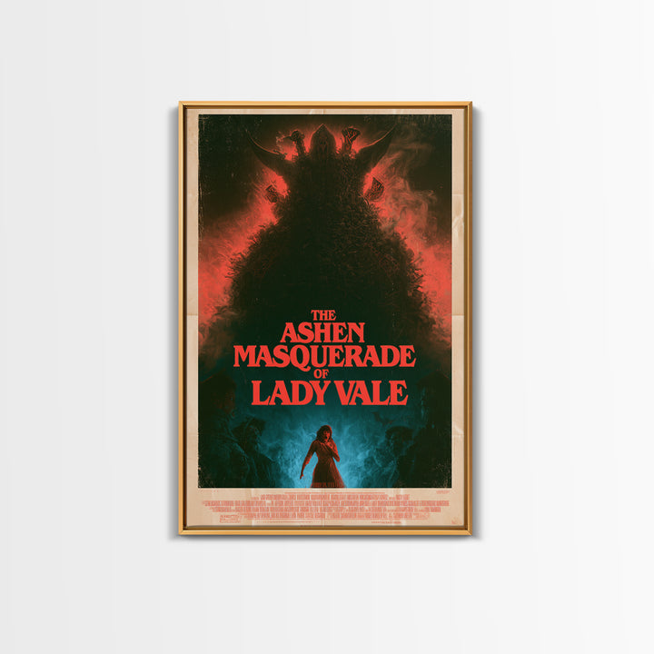 The Ashen Masquerade Of Lady Vale, English Language Horror Movie Poster, 1980s Vhs Nightmare Cover Inspired Art, Retro Horror Movie Art