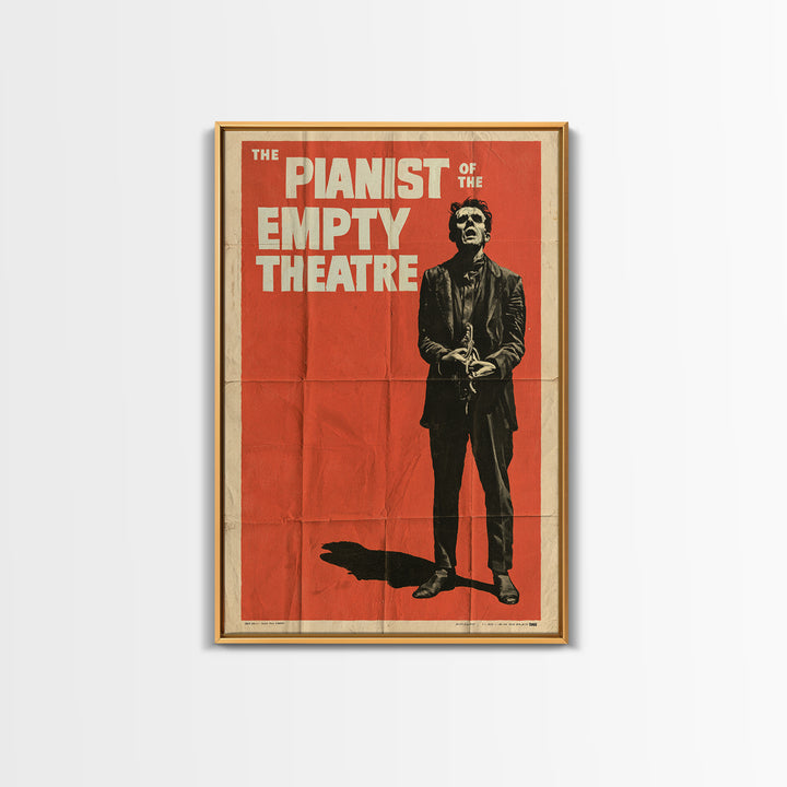 The Pianist Of The Empty Theatre, English Language Horror Movie Poster, 1950s Creature-Feature One-Sheet Inspired Art, Framed Canvas Print