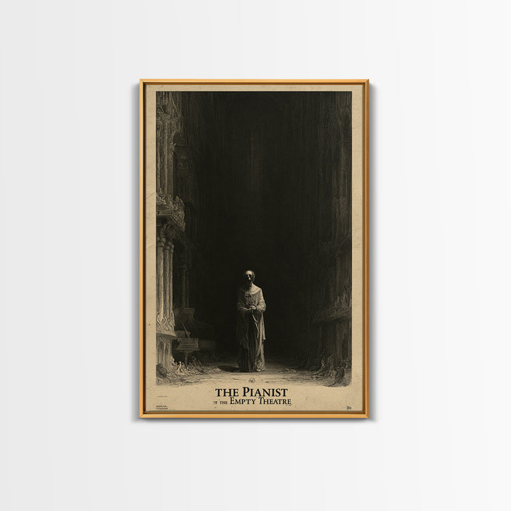 The Pianist Of The Empty Theatre, English Language Horror Movie Poster, Gothic Engraving Art, Classic Monster Poster, Horror Wall Decor