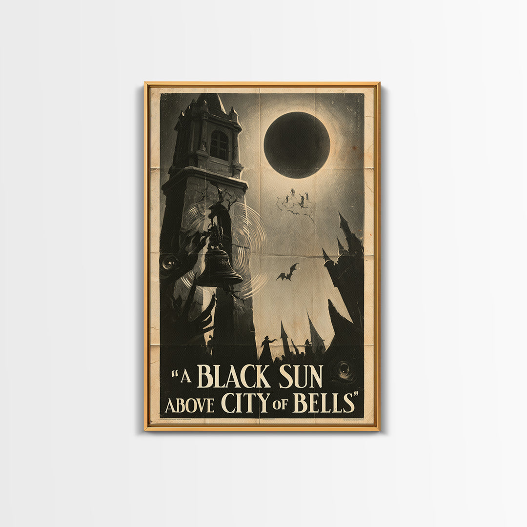 A Black Sun Above The City Of Bells, English Language Horror Movie Poster, 1930s Horror Art, Cult Horror Poster, Canvas Print