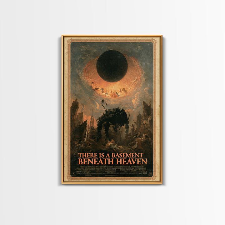 There Is A Basement Beneath Heaven, English Language Horror Movie Poster, Gothic Nightmare Art, Retro Horror Movie Art