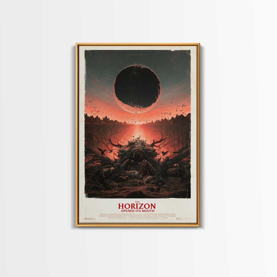 The Horizon Opened Its Mouth, English Language Horror Movie Poster, Architectural Etching Art, Retro Horror Movie Art