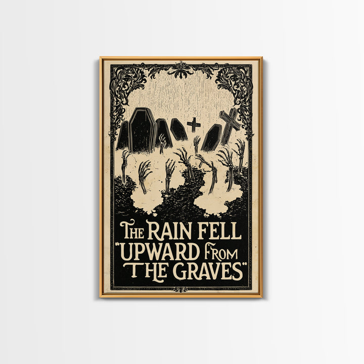 The Rain Fell Upward From The Graves, English Language Horror Movie Poster, Decadent Line Art, Cult Horror Poster