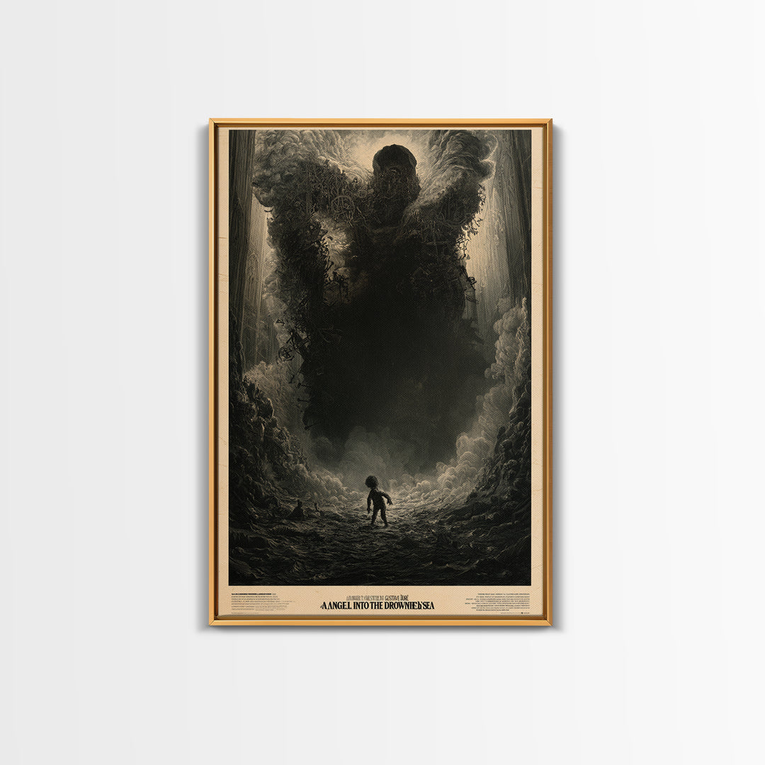An Angel Fell Into The Drowned Sea, English Language Horror Movie Poster, Gothic Engraving Art, Cult Horror Poster, Framed Canvas Print
