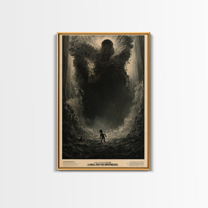 An Angel Fell Into The Drowned Sea, English Language Horror Movie Poster, Gothic Engraving Art, Cult Horror Poster, Framed Canvas Print