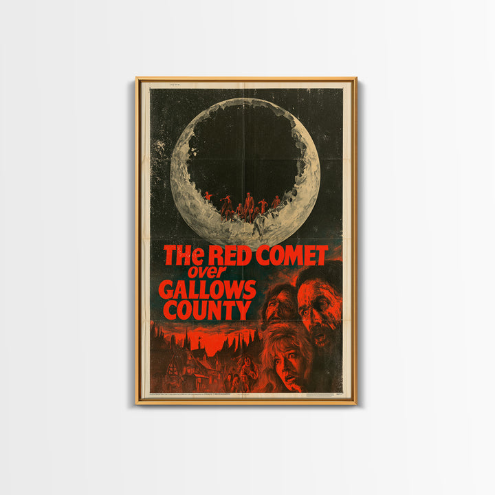 The Red Comet Over Gallows County, English Language Horror Movie Poster, 1970s Horror Art, Classic Monster Poster, Framed Canvas Print