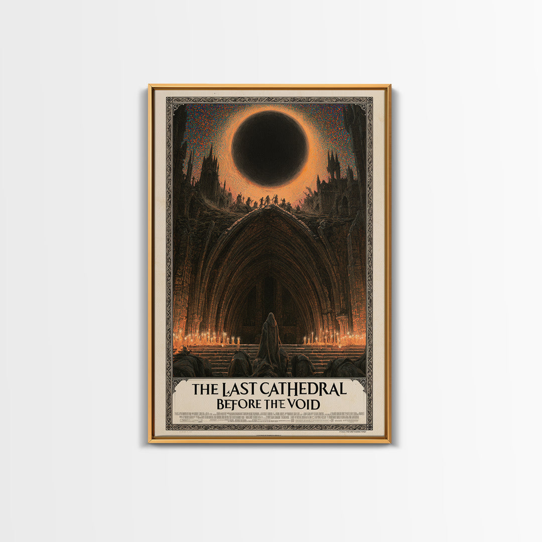 The Last Cathedral Before The Void, English Language Horror Movie Poster, Stained Glass Gothic Art, Retro Horror Movie Art