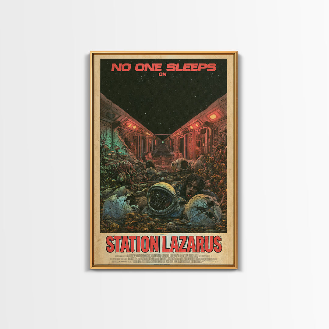 No One Sleeps On Station Lazarus, English Language Horror Movie Poster, Stained Glass Gothic Art, Cult Horror Poster, Canvas Print