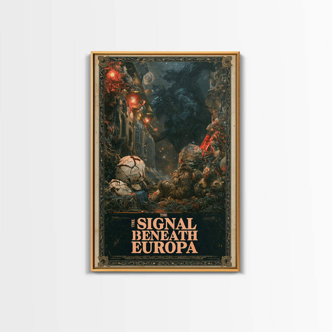 The Signal Beneath Europa, English Language Horror Movie Poster, Gothic Nightmare Art, Retro Horror Movie Art, Framed Canvas Print